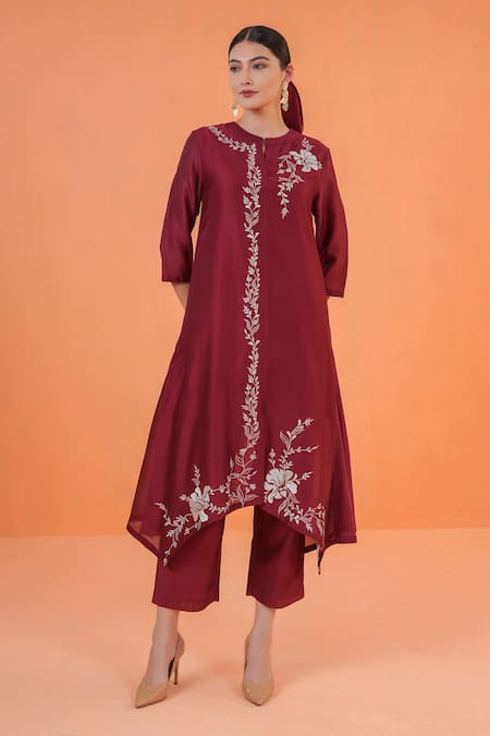 Origani Asymmetrical Embroidered Kurta With Pant 