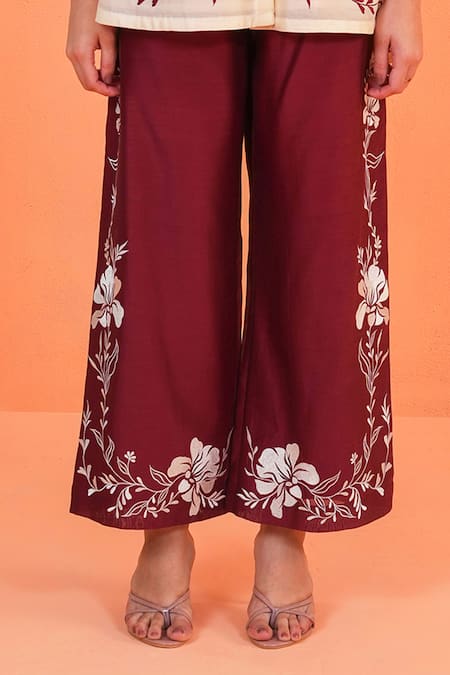 Buy_Origani_Ivory Chanderi Silk Embroidery Collared, V-neck Shirt With Pant _Online_at_Aza_Fashions