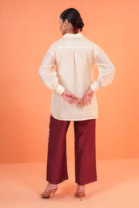 Origani Chanderi Silk Embroidered Shirt With Pant 