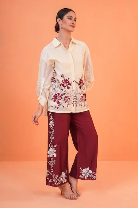 Origani Chanderi Silk Embroidered Shirt With Pant 