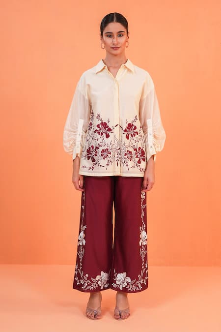 Origani Chanderi Silk Resham Embroidered Shirt 