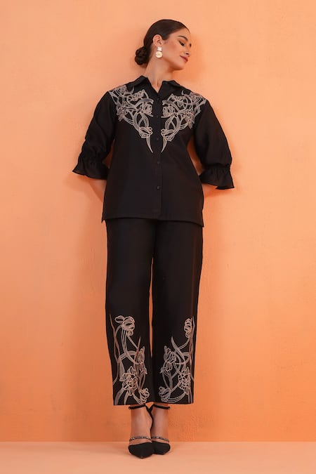 Origani Chanderi Silk Thread Embroidered Shirt 
