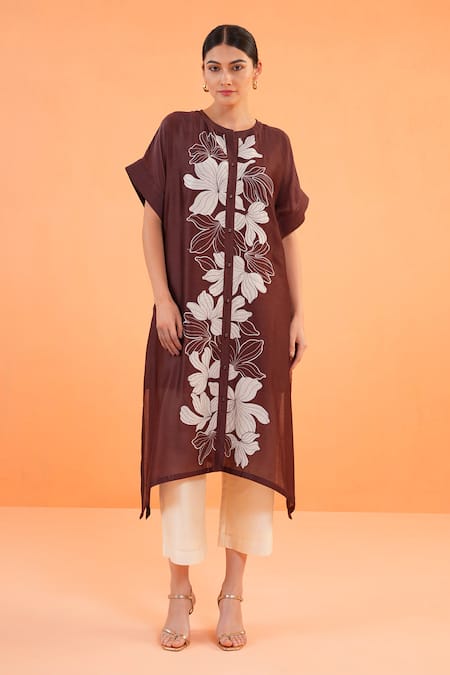 Origani Chanderi Silk Embroidered Kurta With Pant 