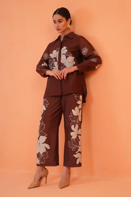 Origani Chanderi Silk Embroidered Shirt With Pant 