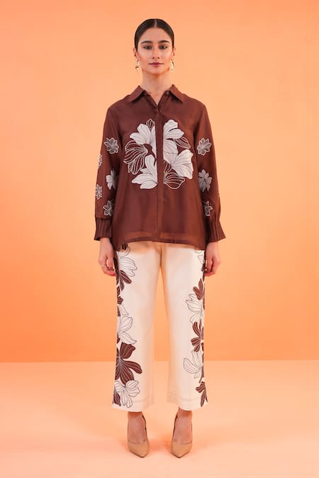 Origani Applique & Resham Work Shirt With Pant 