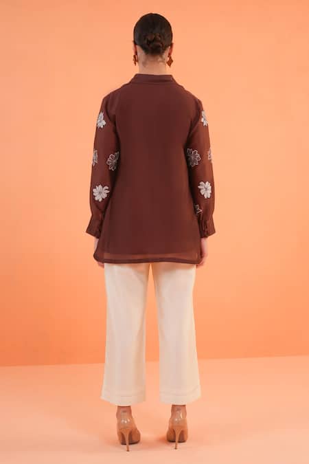 Origani Chanderi Silk Resham Embroidered Shirt 