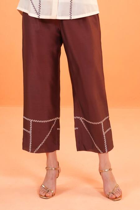 Shop_Origani_Ivory Chanderi Silk Embroidery, Metallic Thread Geometric Shirt And Pant Set _Online_at_Aza_Fashions