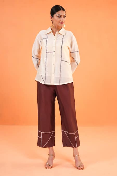 Origani Geometric Embroidered Shirt & Pant Set 