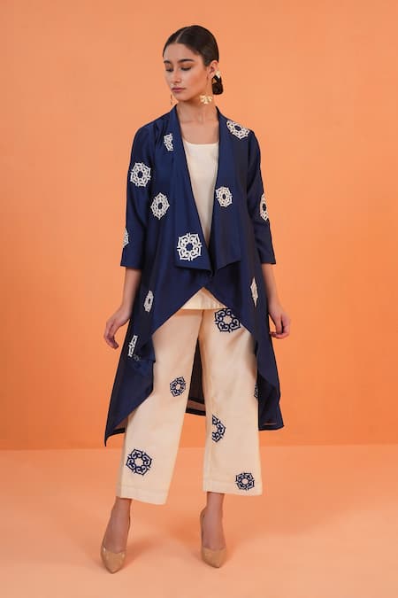 Origani Chanderi Embroidered Jacket Pant Set 