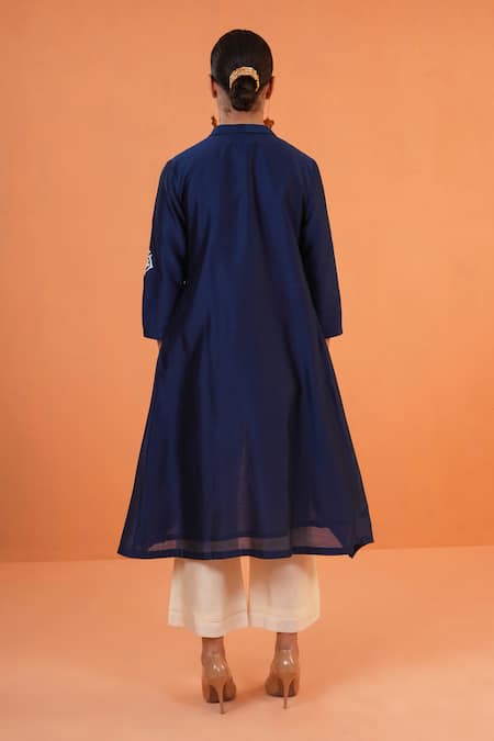 Origani Chanderi Embroidered Jacket Pant Set 