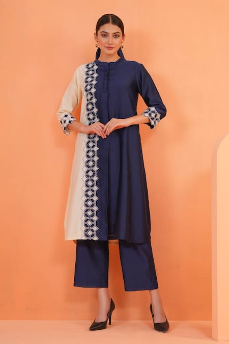 Origani Chanderi Silk Embroidered Kurta Set 