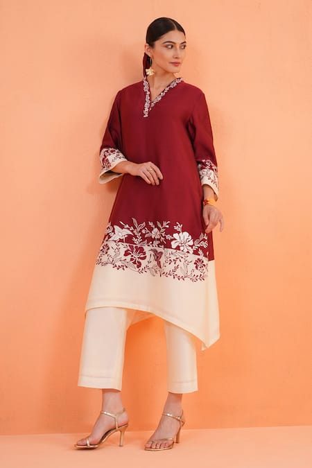 Origani Chanderi Resham Applique Embroidered Kurta Set 