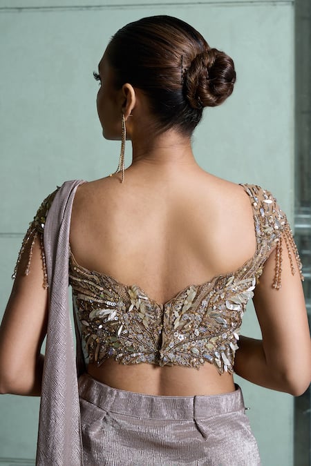 Presto Couture 3D Embroidered Pre-Draped Saree & Blouse Set 