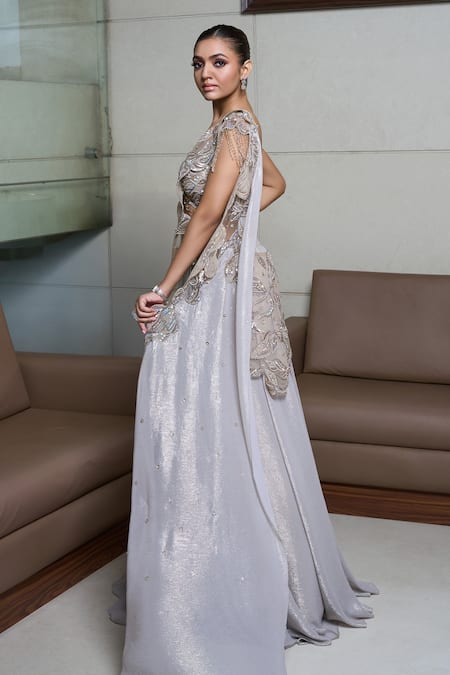 Presto Couture Hand Embroidered Pre-Draped Saree & Blouse Set 