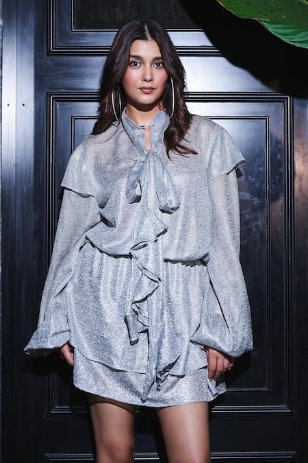 Sonam Parmar Jhawar Snowflake Shimmer Ruffle Dress  