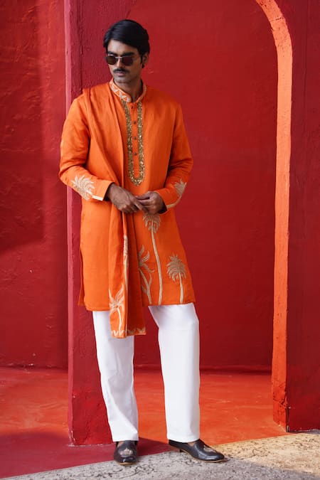 AUGUST by Swati Akash Jhunjhunwala Palm Tree Embroidered Kurta Set 