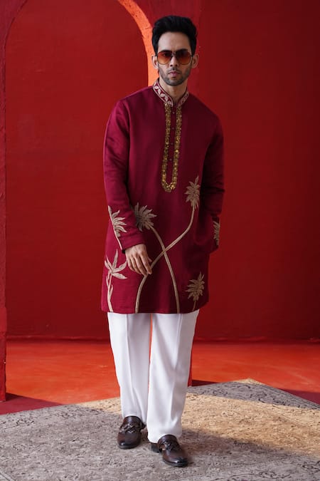 AUGUST by Swati Akash Jhunjhunwala Palm Tree Embroidered Kurta Set 