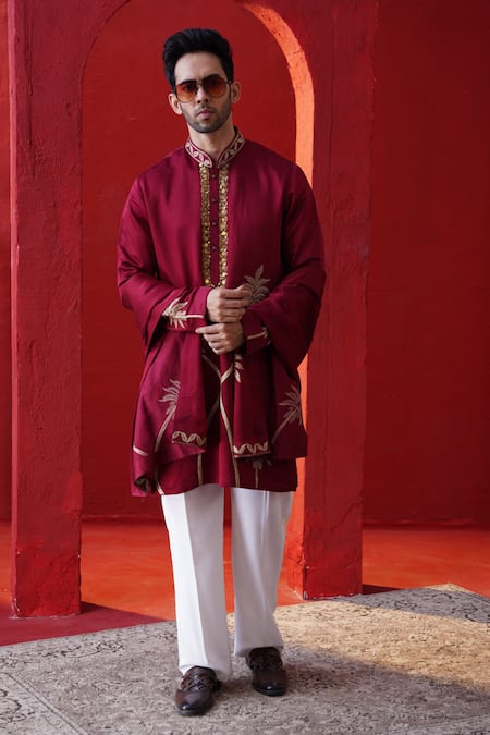 AUGUST by Swati Akash Jhunjhunwala Palm Tree Embroidered Kurta Set 