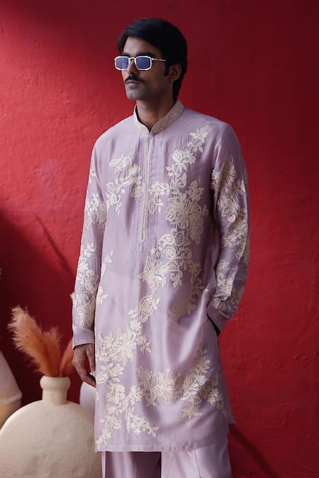 Shop_AUGUST by Swati Akash Jhunjhunwala_Pink Organza Embroidery Floral Kurta Set _Online_at_Aza_Fashions