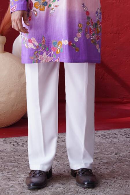 AUGUST by Swati Akash Jhunjhunwala_Peach Dupion Embroidery Ombre Floral Kurta Set _Online_at_Aza_Fashions