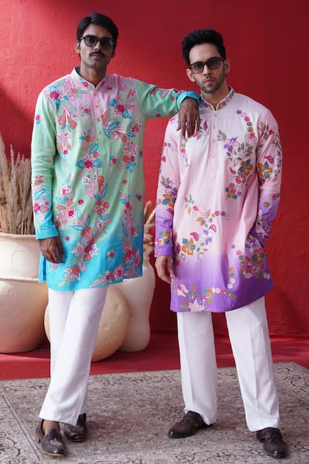 AUGUST by Swati Akash Jhunjhunwala Ombre Floral Embroidered Kurta Set 