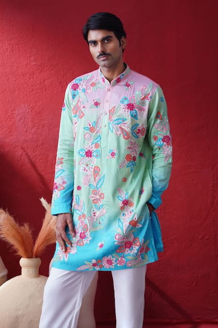 AUGUST by Swati Akash Jhunjhunwala Ombre Floral Embroidered Kurta Set 