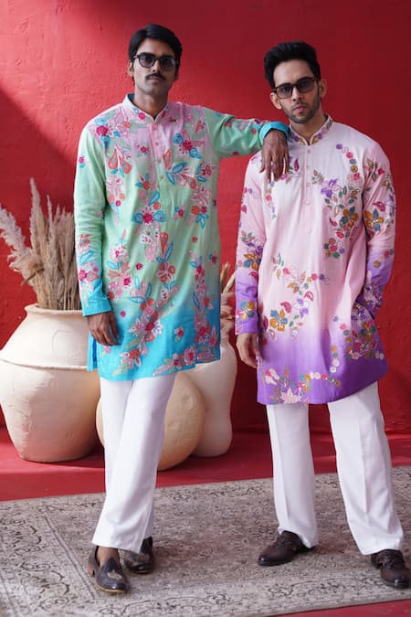 AUGUST by Swati Akash Jhunjhunwala Ombre Floral Embroidered Kurta Set 