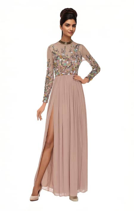 Huemn Net bodice & pleated skirt gown 