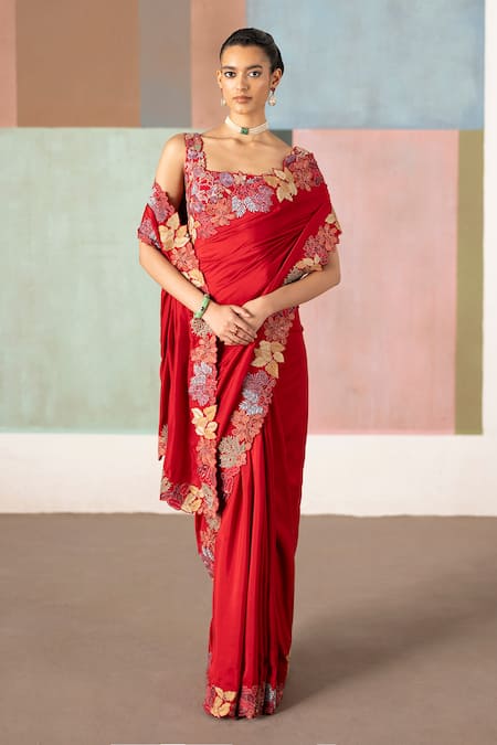 Mishru Selene Floral Embroidered Saree With Blouse 