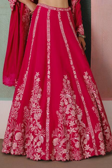 Buy_Mishru_Fuchsia Tulle, Organza, Silk Embroidery, Sequins Valerie Floral Lehenga Set _Online_at_Aza_Fashions