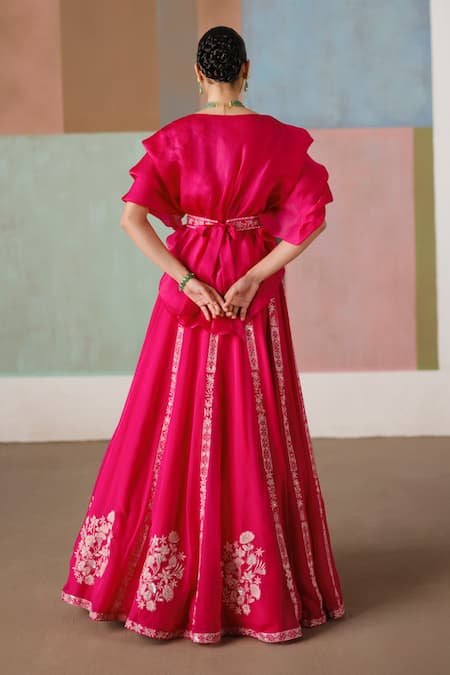 Mishru Saira Floral Embroidered Top & Skirt Set 