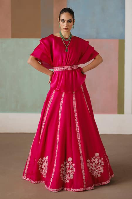 Mishru Saira Floral Embroidered Top & Skirt Set 