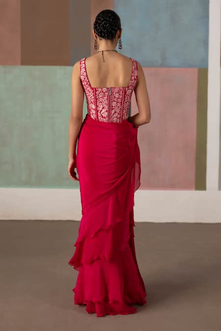 Mishru Nica Embroidered Corset Blouse With Pre-Draped Saree 