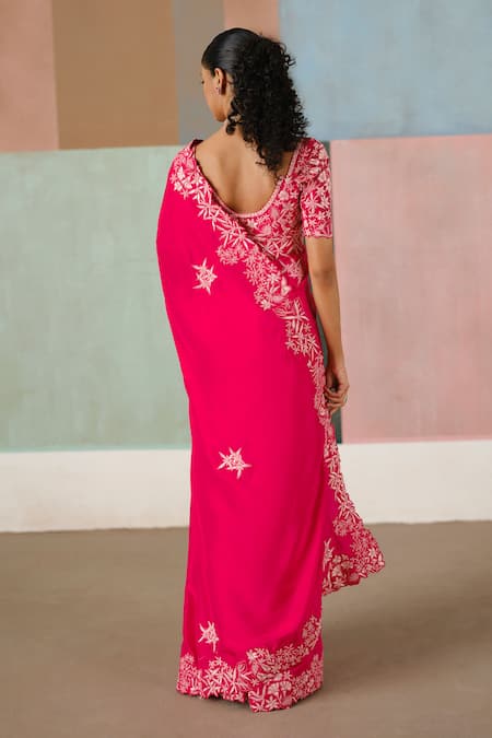 Mishru Vida Floral Embroidered Saree With Blouse 