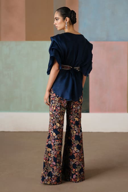 Mishru Elin Organza Draped Top & Flared Pant Set 