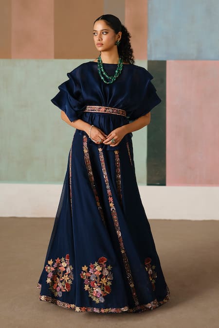 Mishru Saira Ruffled Top & Embroidered Skirt Set 