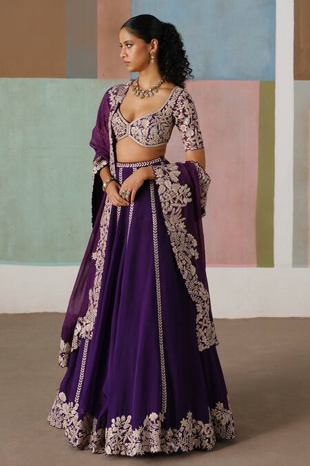 Shop_Mishru_Purple Tulle, Organza Embroidery, Sequins, Zari Ruhani Lehenga Blouse Set _Online_at_Aza_Fashions