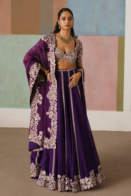 Mishru_Purple Tulle, Organza Embroidery, Sequins, Zari Ruhani Lehenga Blouse Set _at_Aza_Fashions