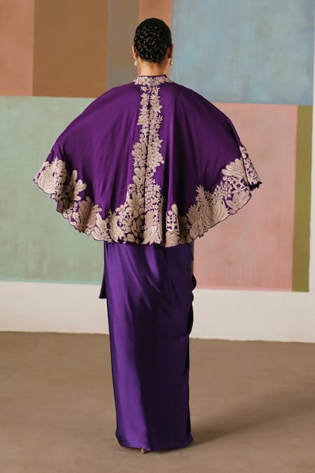 Mishru Marielle Embroidered Cape Draped Skirt Set 