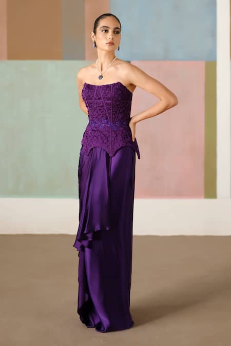 Mishru Ciara Textured Corset & Draped Skirt Set 