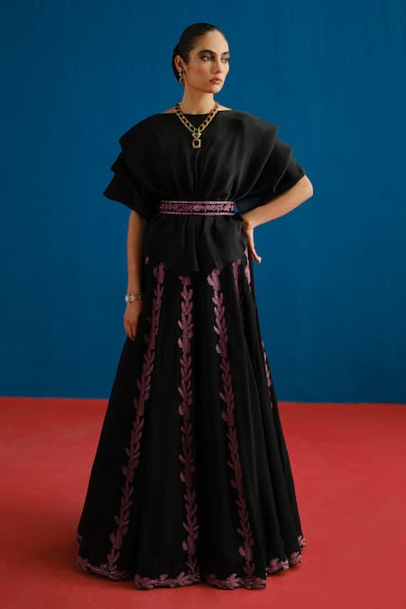 Mishru Alana Leaf Motif Top & Skirt Set 