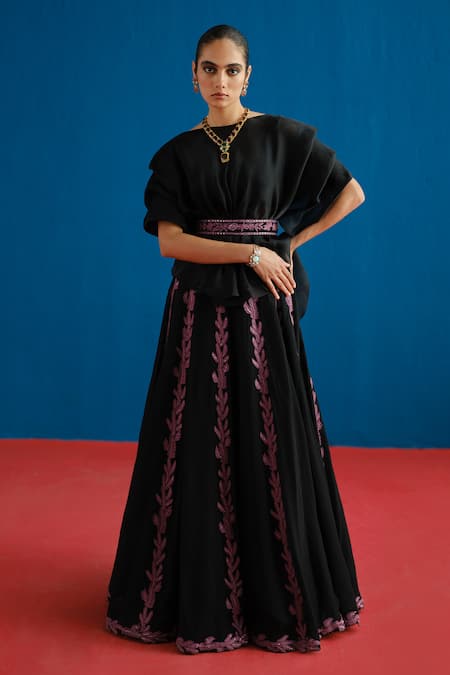 Mishru Alana Leaf Motif Top & Skirt Set 