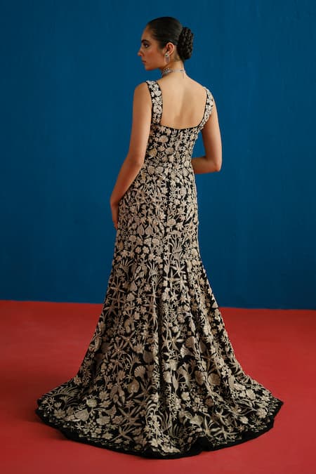 Mishru Evelyn Floral Embroidered Gown 