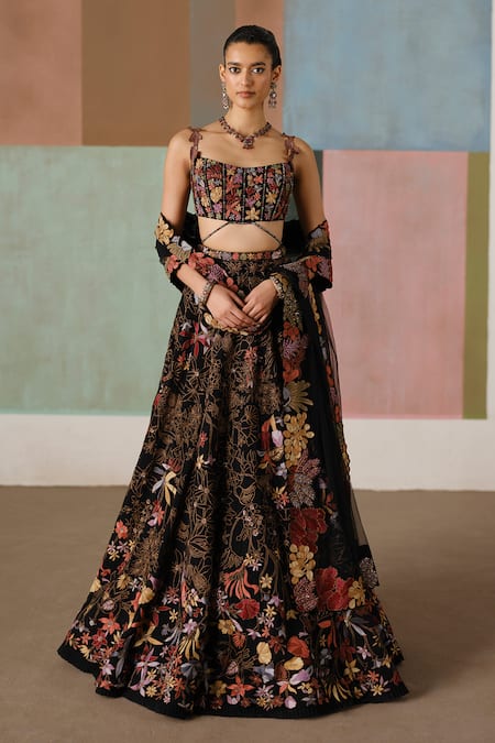 Mishru Aveline Floral Embroidered Corset Blouse Lehenga Set 