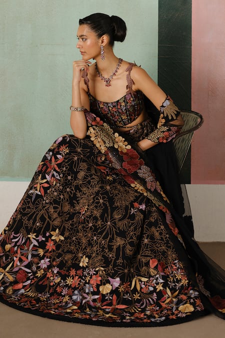 Mishru Aveline Floral Embroidered Corset Blouse Lehenga Set 