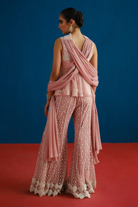 Mishru Fiona Floral Embroidered Top Sharara Set 