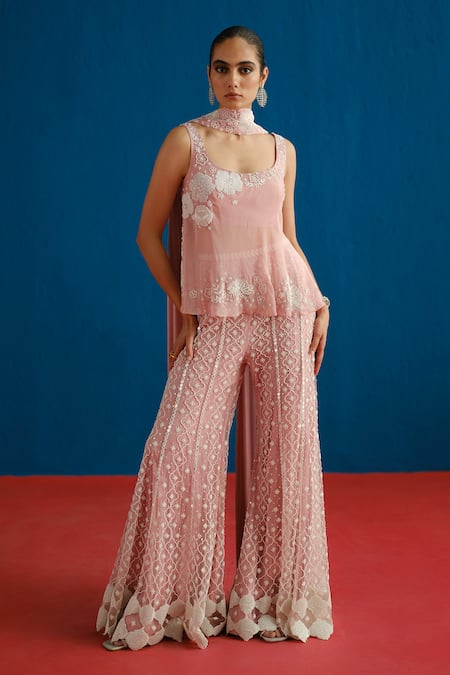 Mishru Fiona Floral Embroidered Top Sharara Set 