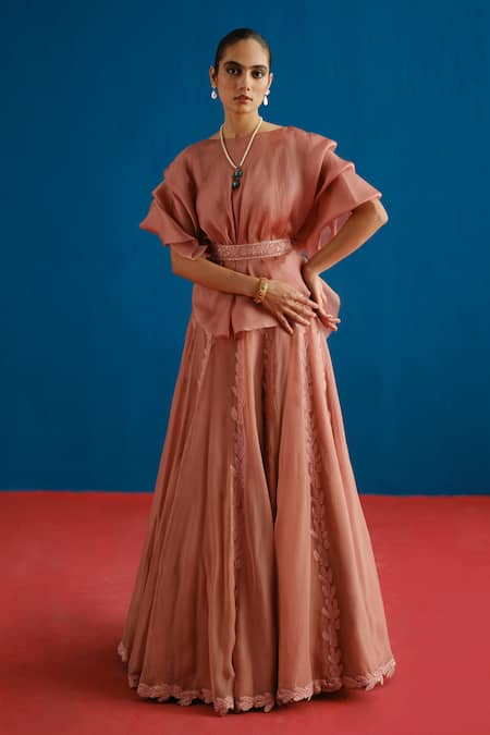 Mishru Alana Organza Ruffled Top & Skirt Set 