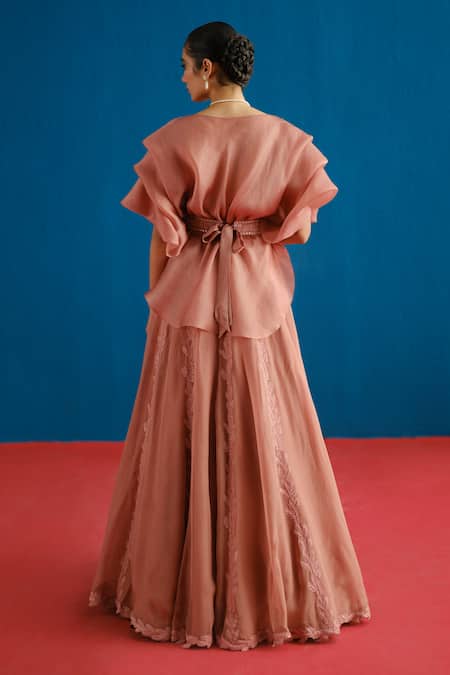 Mishru Alana Organza Ruffled Top & Skirt Set 