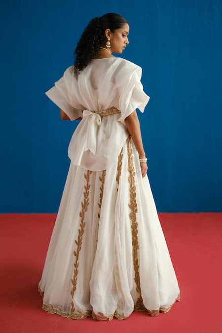 Mishru Alana Leaf Motif Tiered Top & Skirt Set 